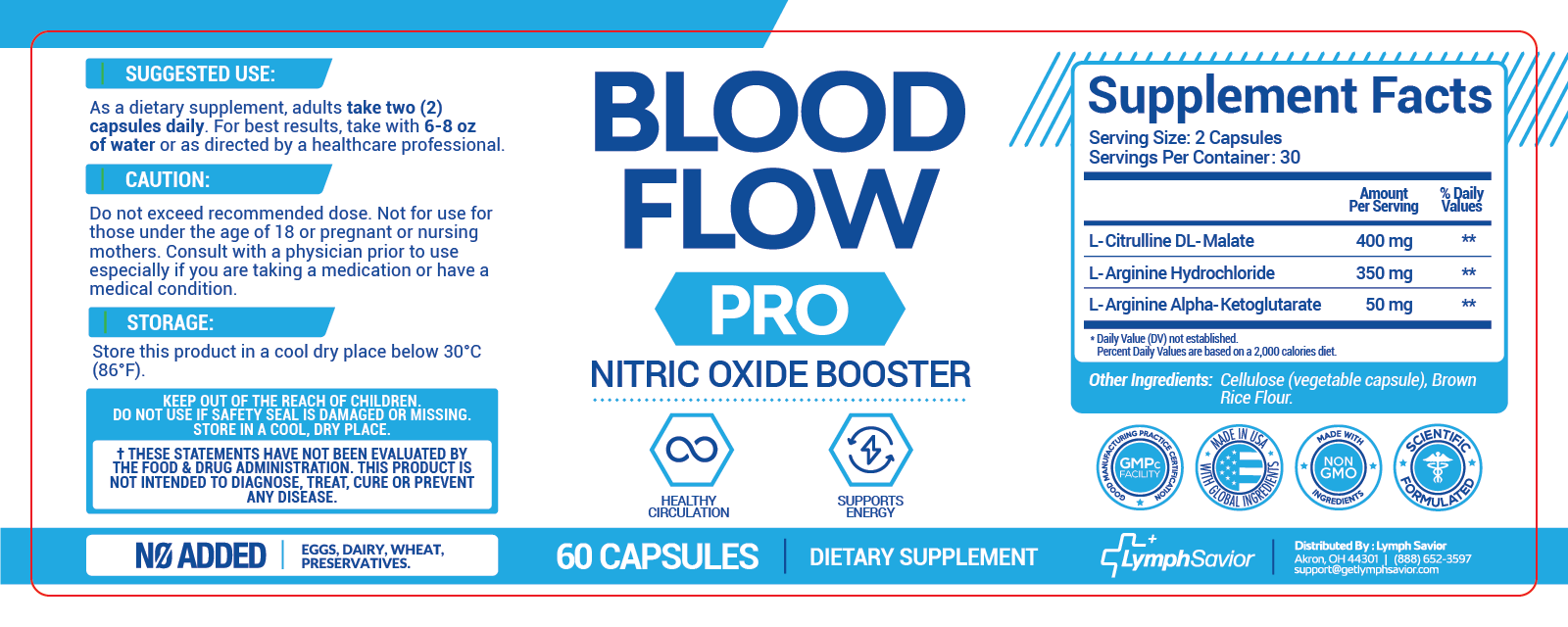 Blood Flow Pro supplement facts label