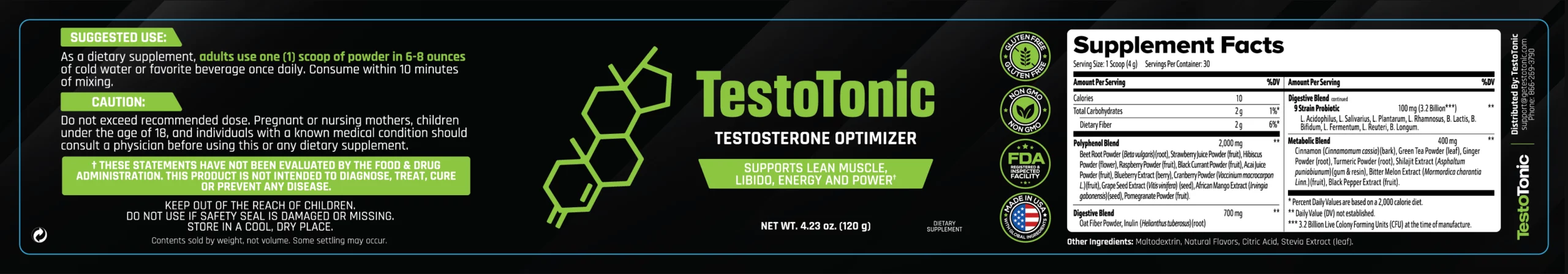TestoTonic supplement facts label