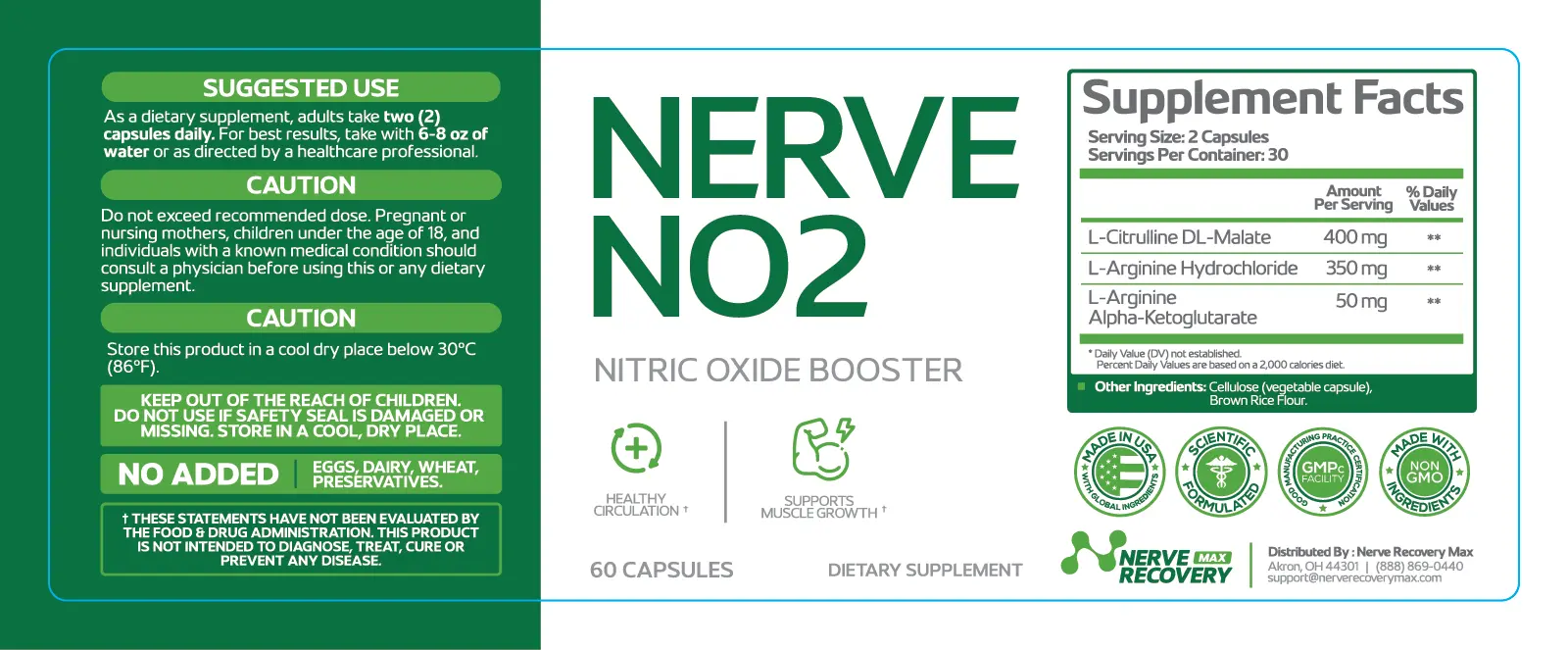 Nerve NO2 supplement facts label