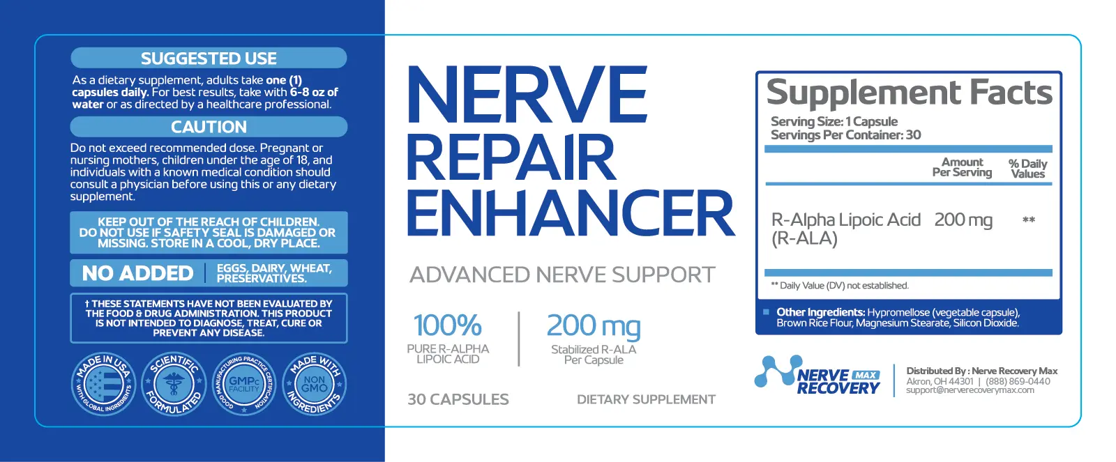 Nerve Repair Enhancer supplement facts label