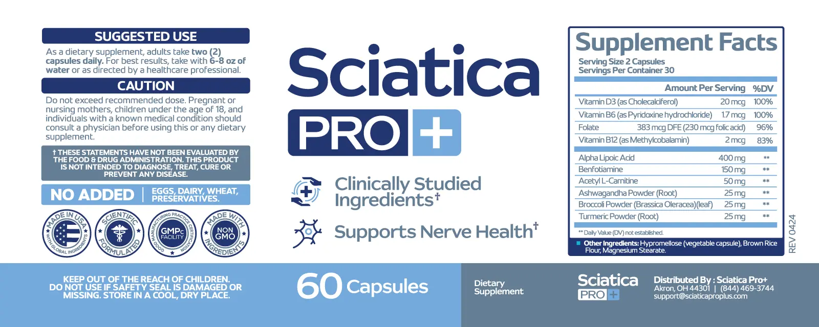 Sciatica Pro+ supplement facts label
